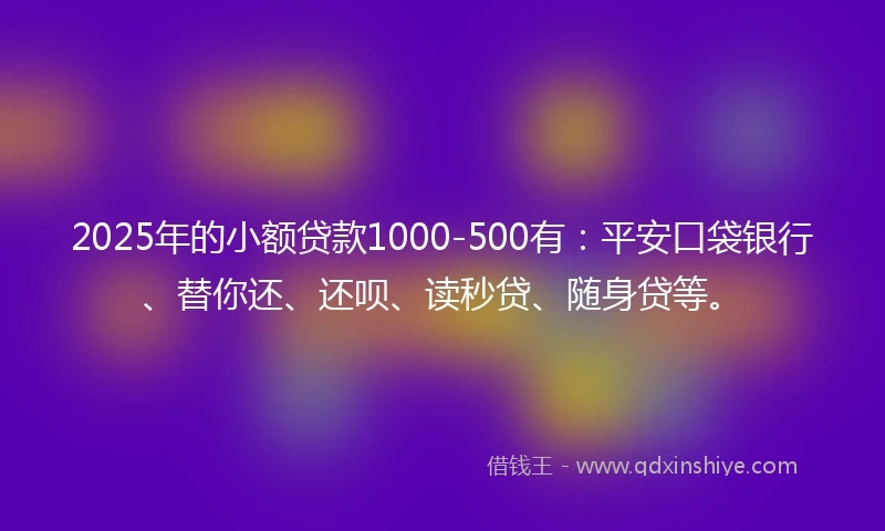 2025年的小额贷款1000-500有：平安口袋银行、替你还、还呗、读秒贷、随身贷等。