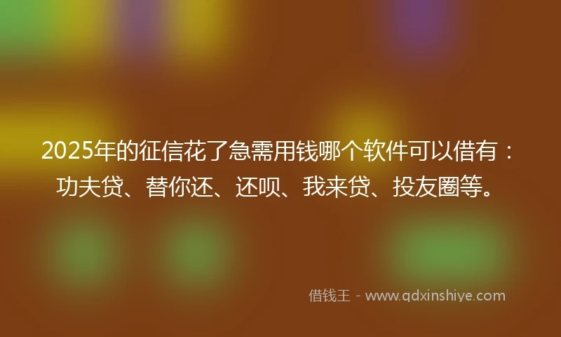 2025年的征信花了急需用钱哪个软件可以借有:功夫贷、替你还、还呗、我来贷、投友圈等。