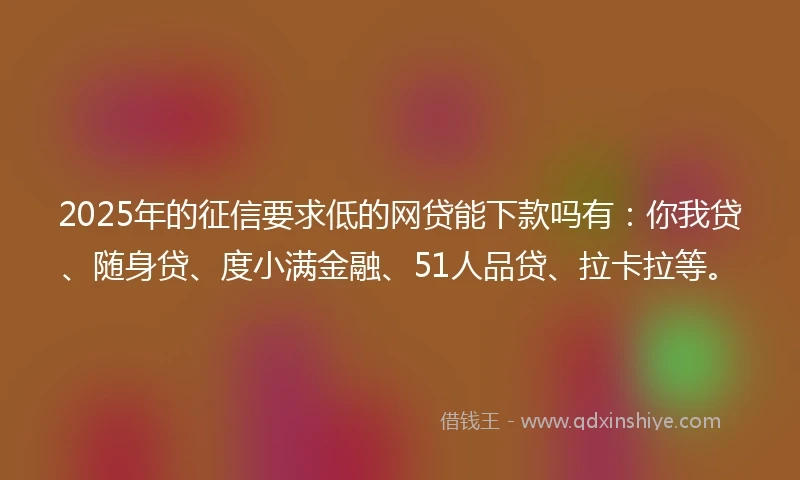 2025年的征信要求低的网贷能下款吗有：你我贷、随身贷、度小满金融、51人品贷、拉卡拉等。