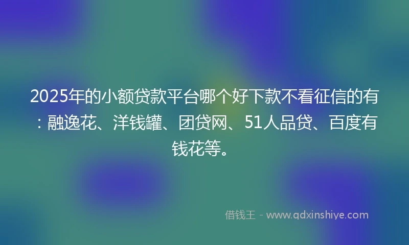 2025年的小额贷款平台哪个好下款不看征信的有：融逸花、洋钱罐、团贷网、51人品贷、百度有钱花等。