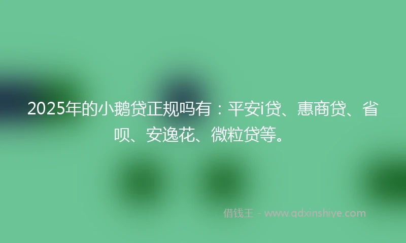 2025年的小鹅贷正规吗有：平安i贷、惠商贷、省呗、安逸花、微粒贷等。