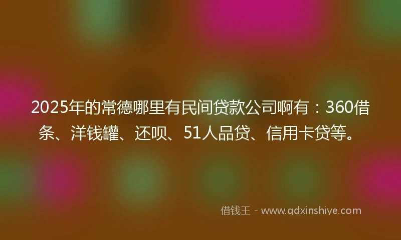 2025年的常德哪里有民间贷款公司啊有：360借条、洋钱罐、还呗、51人品贷、信用卡贷等。