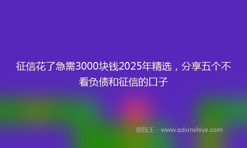征信花了急需3000块钱2025年精选，分享五个不看负债和征信的口子