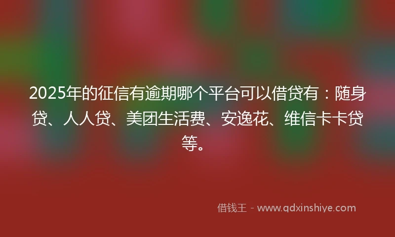 2025年的征信有逾期哪个平台可以借贷有:随身贷、人人贷、美团生活费、安逸花、维信卡卡贷等。