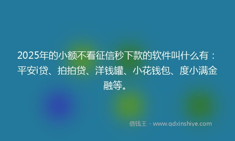 2025年的小额不看征信秒下款的软件叫什么有：平安i贷、拍拍贷、洋钱罐、小花钱包、度小满金融等。