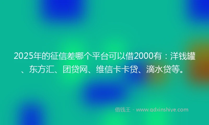 2025年的征信差哪个平台可以借2000有：洋钱罐、东方汇、团贷网、维信卡卡贷、滴水贷等。