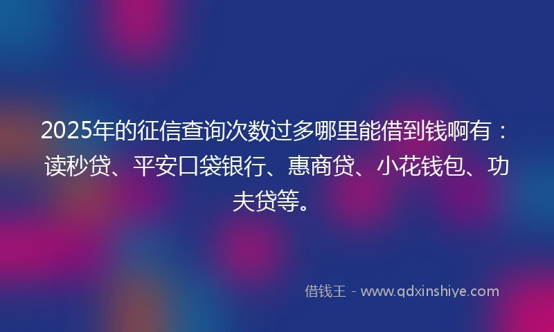 2025年的征信查询次数过多哪里能借到钱啊有：读秒贷、平安口袋银行、惠商贷、小花钱包、功夫贷等。
