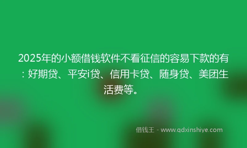 2025年的小额借钱软件不看征信的容易下款的有：好期贷、平安i贷、信用卡贷、随身贷、美团生活费等。