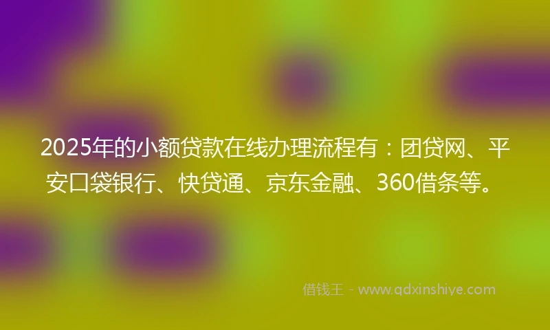 2025年的小额贷款在线办理流程有：团贷网、平安口袋银行、快贷通、京东金融、360借条等。