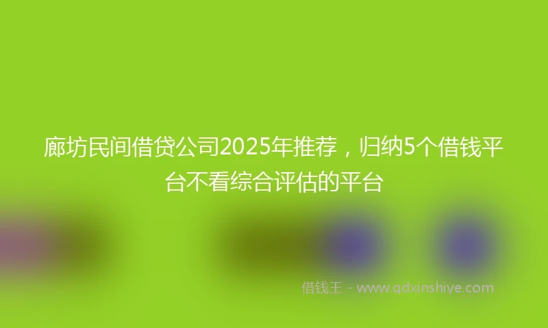 廊坊民间借贷公司2025年推荐，归纳5个借钱平台不看综合评估的平台