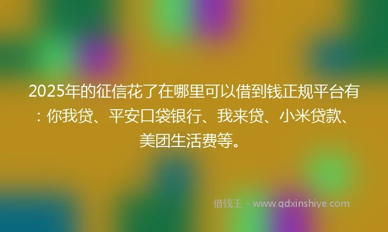 2025年的征信花了在哪里可以借到钱正规平台有：你我贷、平安口袋银行、我来贷、小米贷款、美团生活费等。