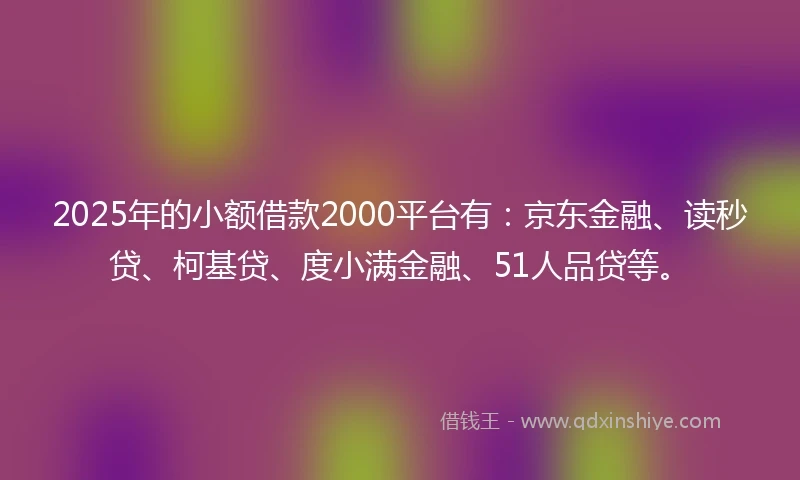 2025年的小额借款2000平台有：京东金融、读秒贷、柯基贷、度小满金融、51人品贷等。