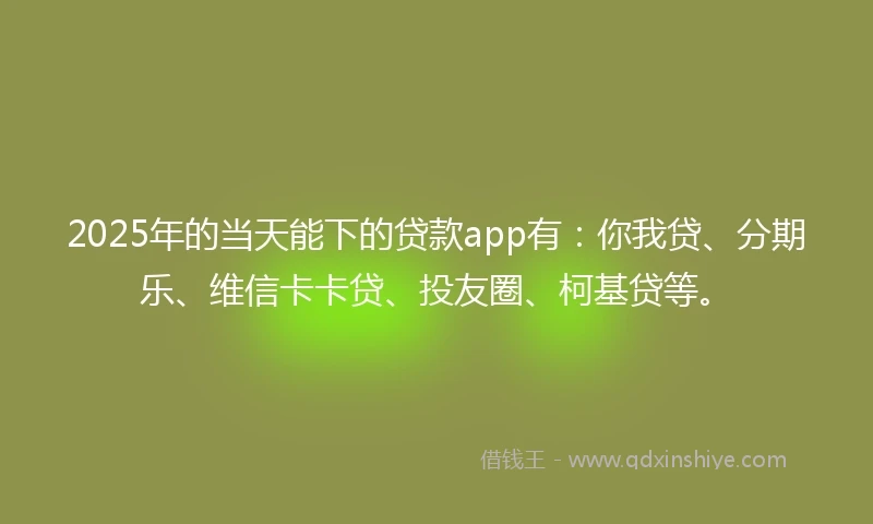 2025年的当天能下的贷款app有:你我贷、分期乐、维信卡卡贷、投友圈、柯基贷等。