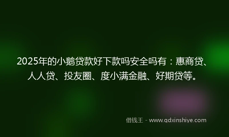 2025年的小鹅贷款好下款吗安全吗有:惠商贷、人人贷、投友圈、度小满金融、好期贷等。