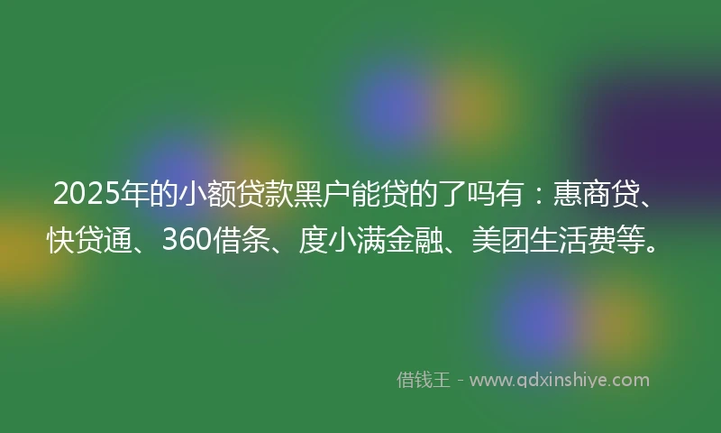 2025年的小额贷款黑户能贷的了吗有：惠商贷、快贷通、360借条、度小满金融、美团生活费等。