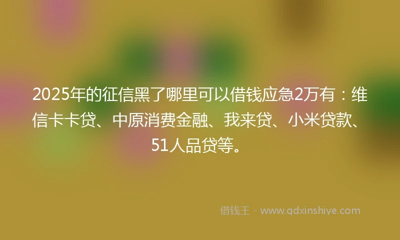 2025年的征信黑了哪里可以借钱应急2万有：维信卡卡贷、中原消费金融、我来贷、小米贷款、51人品贷等。