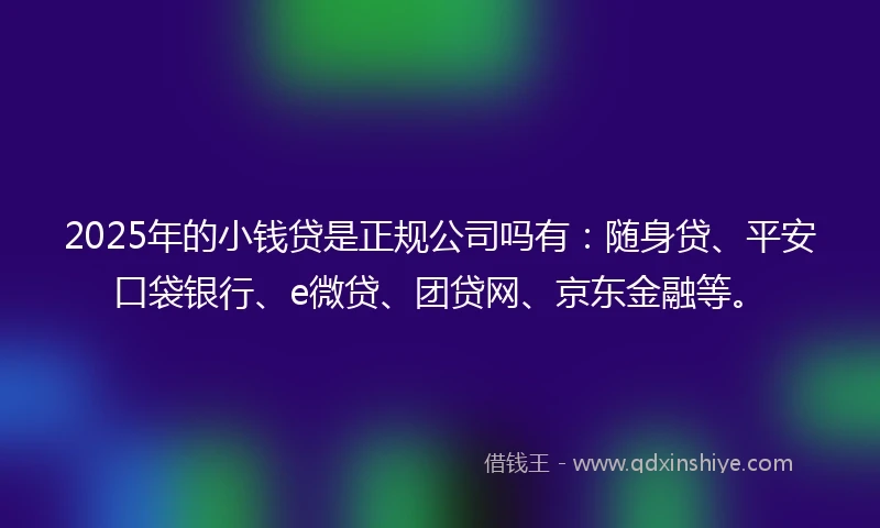 2025年的小钱贷是正规公司吗有：随身贷、平安口袋银行、e微贷、团贷网、京东金融等。