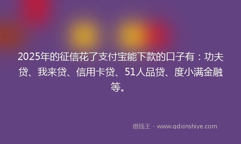 2025年的征信花了支付宝能下款的口子有：功夫贷、我来贷、信用卡贷、51人品贷、度小满金融等。
