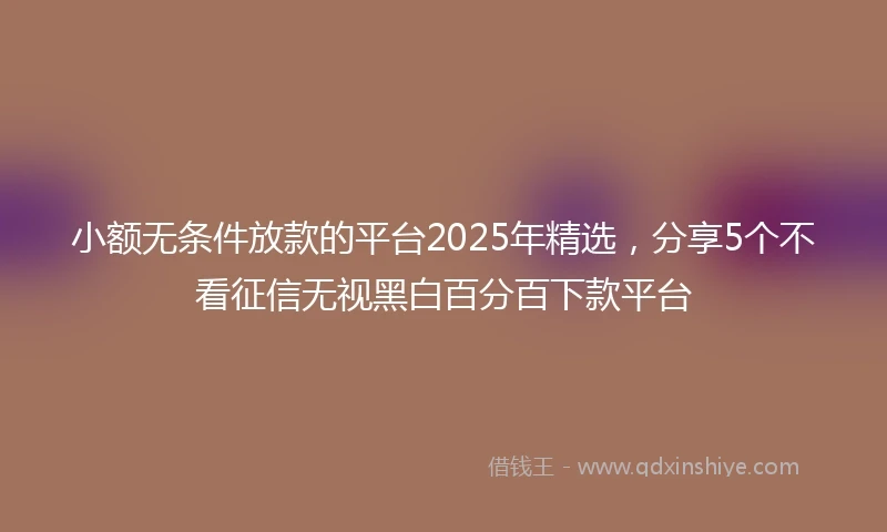 小额无条件放款的平台2025年精选，分享5个不看征信无视黑白百分百下款平台