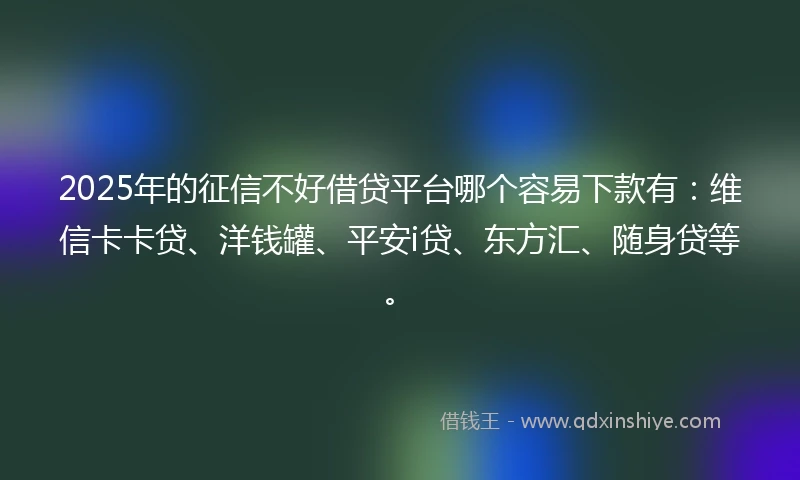 2025年的征信不好借贷平台哪个容易下款有：维信卡卡贷、洋钱罐、平安i贷、东方汇、随身贷等。