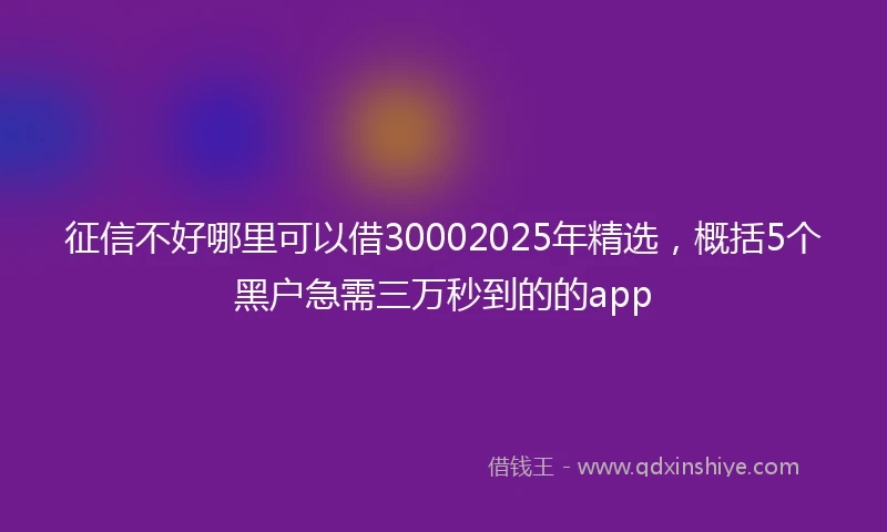 征信不好哪里可以借30002025年精选，概括5个黑户急需三万秒到的的app