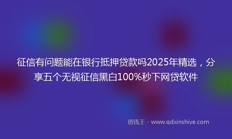 征信有问题能在银行抵押贷款吗2025年精选，分享五个无视征信黑白100%秒下网贷软件