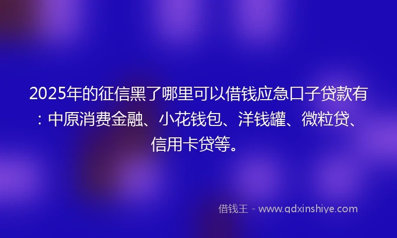 2025年的征信黑了哪里可以借钱应急口子贷款有：中原消费金融、小花钱包、洋钱罐、微粒贷、信用卡贷等。