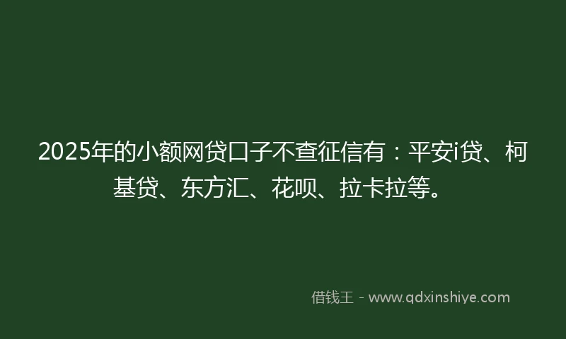 2025年的小额网贷口子不查征信有：平安i贷、柯基贷、东方汇、花呗、拉卡拉等。