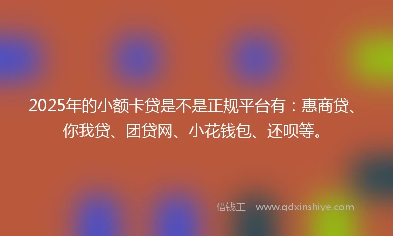 2025年的小额卡贷是不是正规平台有：惠商贷、你我贷、团贷网、小花钱包、还呗等。