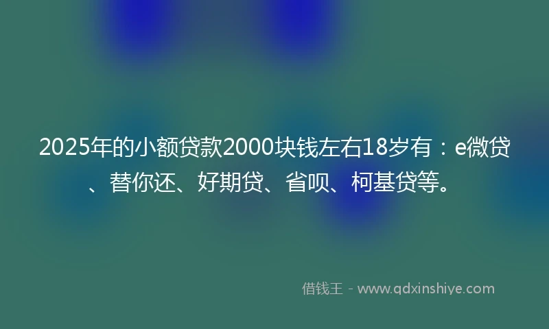 2025年的小额贷款2000块钱左右18岁有：e微贷、替你还、好期贷、省呗、柯基贷等。