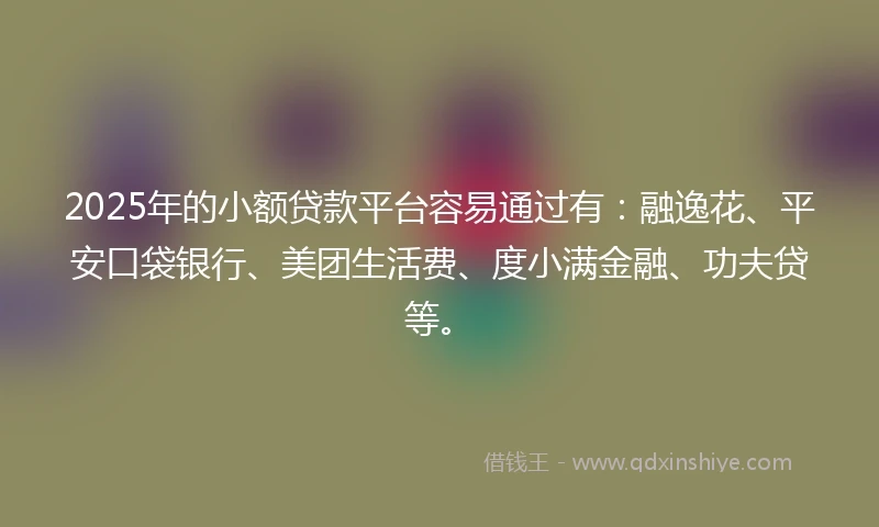2025年的小额贷款平台容易通过有：融逸花、平安口袋银行、美团生活费、度小满金融、功夫贷等。