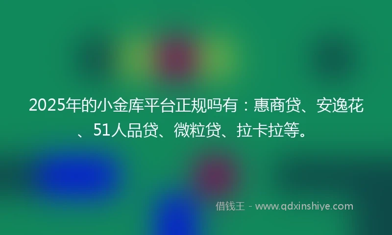 2025年的小金库平台正规吗有：惠商贷、安逸花、51人品贷、微粒贷、拉卡拉等。