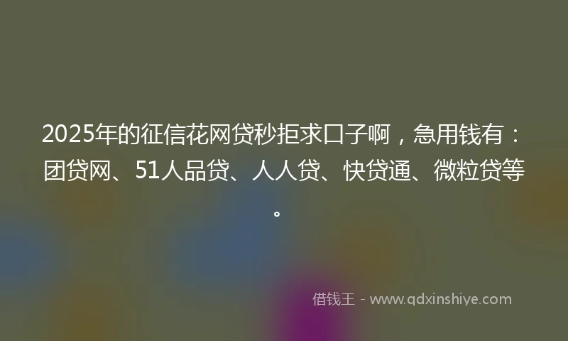 2025年的征信花网贷秒拒求口子啊，急用钱有：团贷网、51人品贷、人人贷、快贷通、微粒贷等。