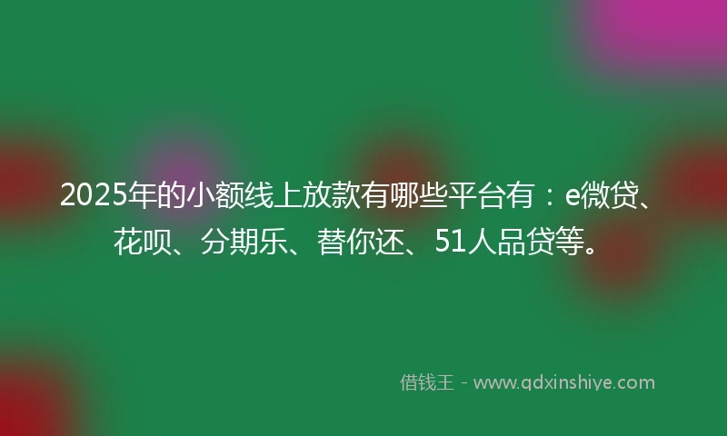 2025年的小额线上放款有哪些平台有：e微贷、花呗、分期乐、替你还、51人品贷等。