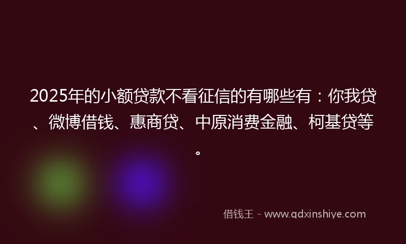 2025年的小额贷款不看征信的有哪些有：你我贷、微博借钱、惠商贷、中原消费金融、柯基贷等。