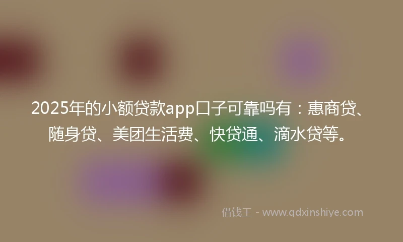 2025年的小额贷款app口子可靠吗有：惠商贷、随身贷、美团生活费、快贷通、滴水贷等。