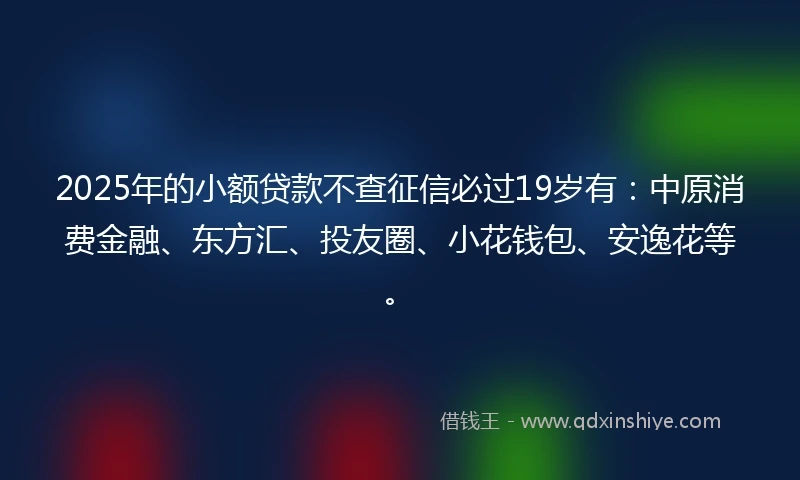 2025年的小额贷款不查征信必过19岁有：中原消费金融、东方汇、投友圈、小花钱包、安逸花等。