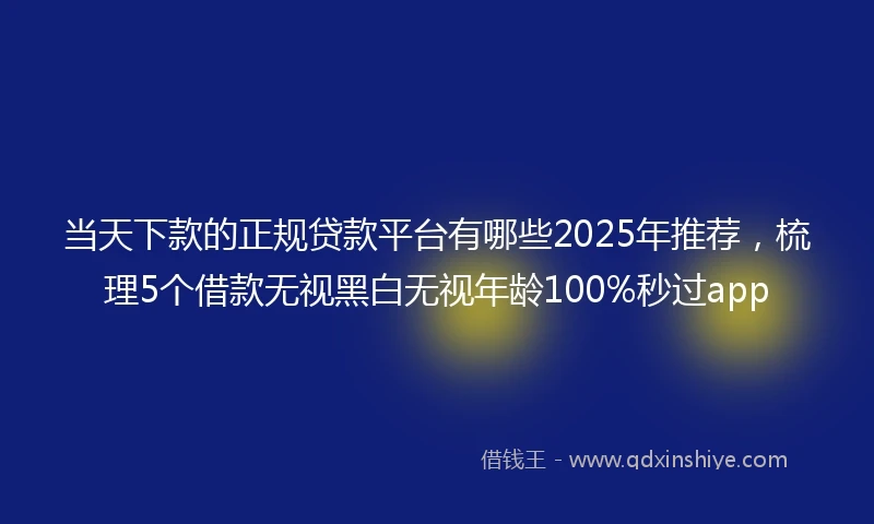 当天下款的正规贷款平台有哪些2025年推荐，梳理5个借款无视黑白无视年龄100%秒过app