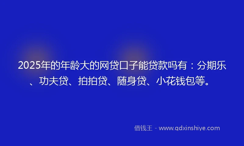 2025年的年龄大的网贷口子能贷款吗有：分期乐、功夫贷、拍拍贷、随身贷、小花钱包等。