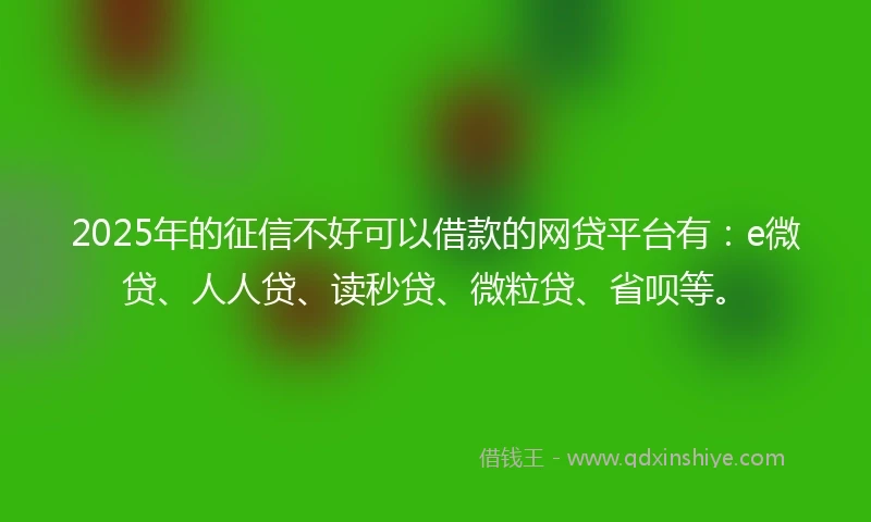 2025年的征信不好可以借款的网贷平台有：e微贷、人人贷、读秒贷、微粒贷、省呗等。