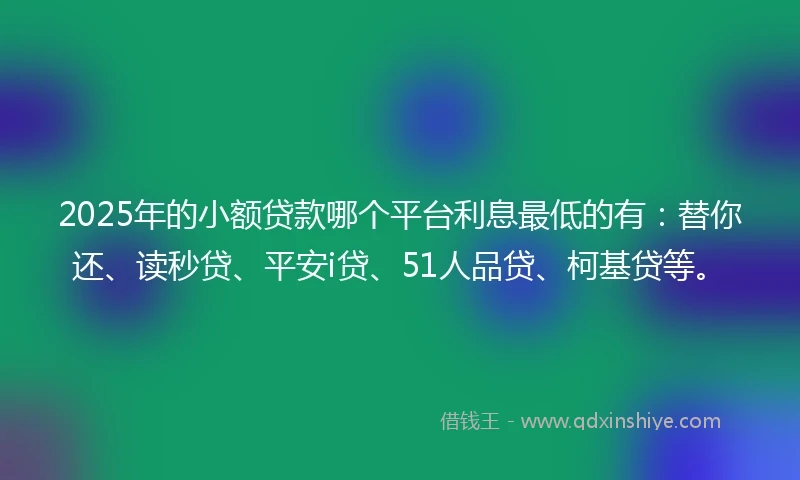 2025年的小额贷款哪个平台利息最低的有：替你还、读秒贷、平安i贷、51人品贷、柯基贷等。