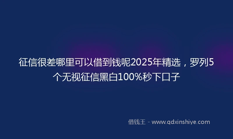 征信很差哪里可以借到钱呢2025年精选，罗列5个无视征信黑白100%秒下口子