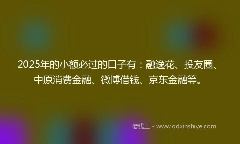 2025年的小额必过的口子有：融逸花、投友圈、中原消费金融、微博借钱、京东金融等。