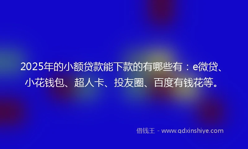 2025年的小额贷款能下款的有哪些有：e微贷、小花钱包、超人卡、投友圈、百度有钱花等。