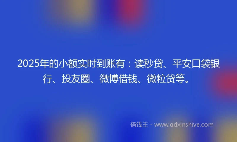 2025年的小额实时到账有：读秒贷、平安口袋银行、投友圈、微博借钱、微粒贷等。