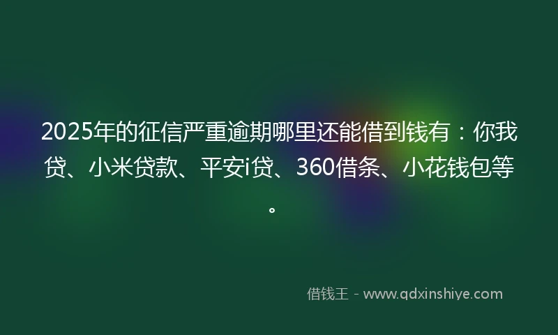 2025年的征信严重逾期哪里还能借到钱有：你我贷、小米贷款、平安i贷、360借条、小花钱包等。