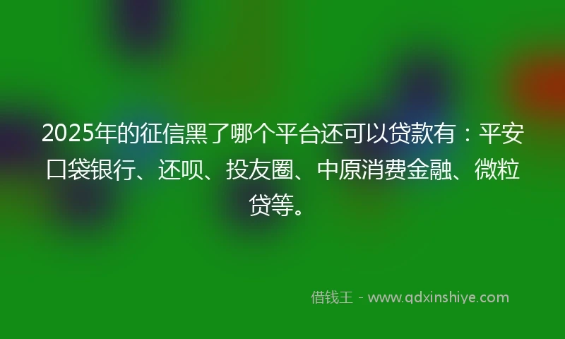 2025年的征信黑了哪个平台还可以贷款有：平安口袋银行、还呗、投友圈、中原消费金融、微粒贷等。