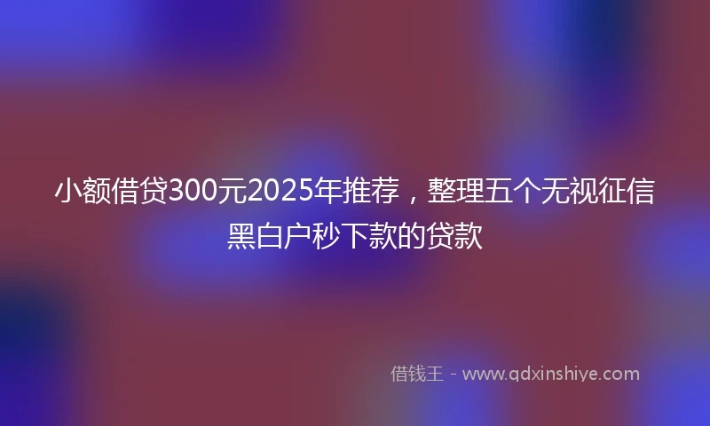 小额借贷300元2025年推荐，整理五个无视征信黑白户秒下款的贷款