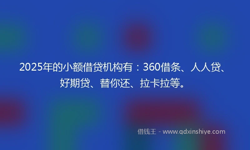 2025年的小额借贷机构有：360借条、人人贷、好期贷、替你还、拉卡拉等。