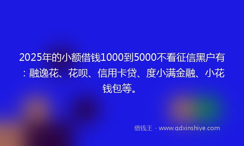 2025年的小额借钱1000到5000不看征信黑户有：融逸花、花呗、信用卡贷、度小满金融、小花钱包等。